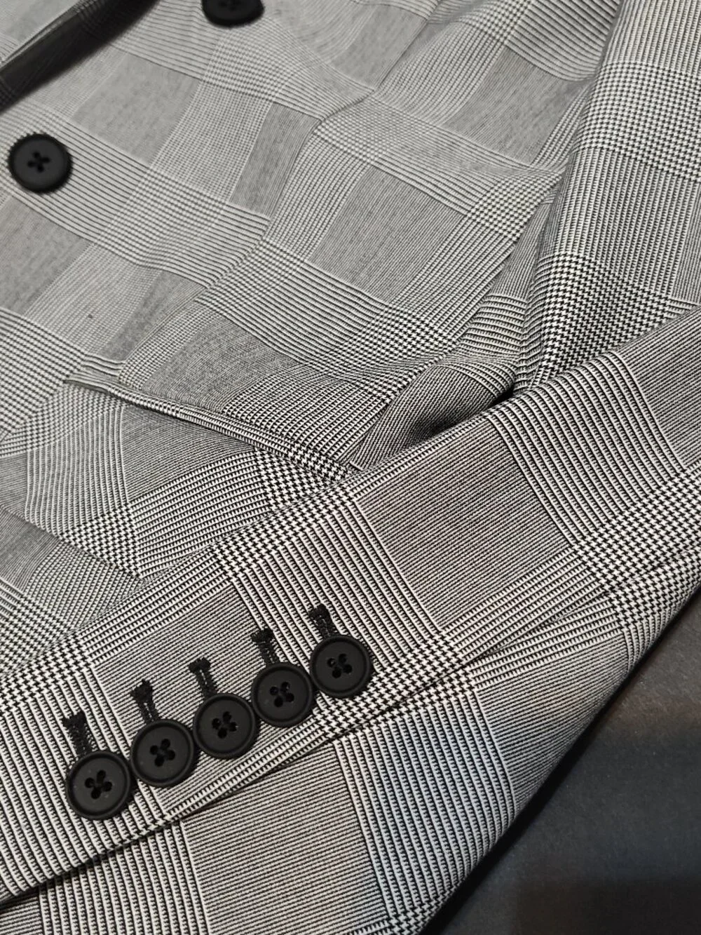Express Men’s Women's Unisex Gray Glen Plaid Double-Breasted Suit Blazer,Size M